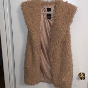 Tan Fuzzy Long Line Vest